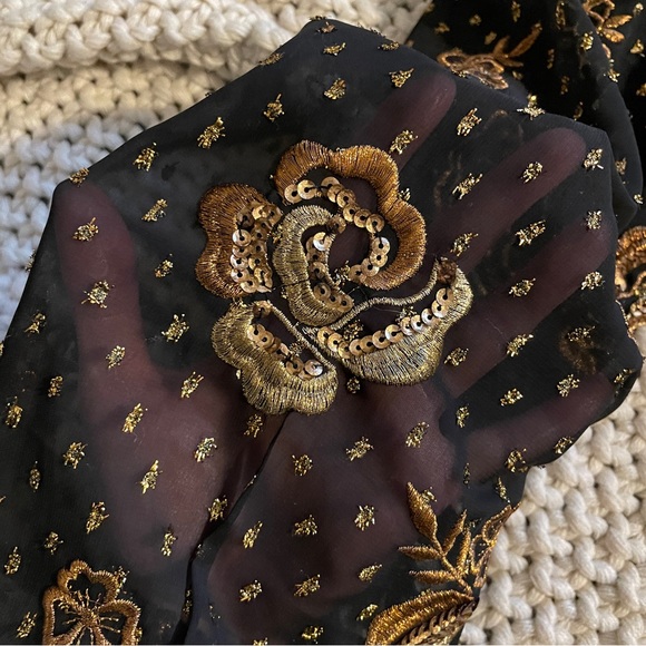 Express Long Sleeve Dress in Black with Gold and Bronze Embroidered Floral - Picture 9 of 11